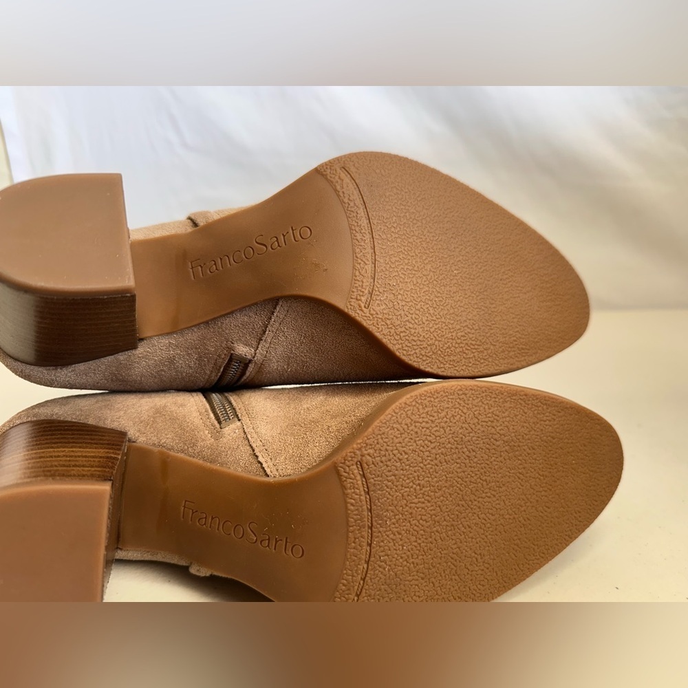 Franco Sarto Delancy Suede Leather Block Heel Ankle Boots – Size 9.5M Tan Fall - Picture 5 of 6